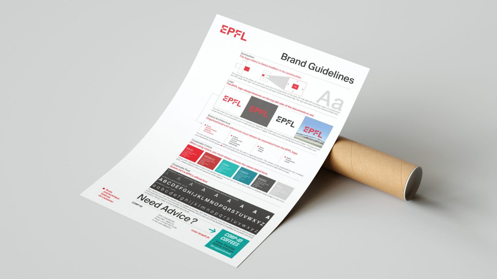 Page indiquant les guidelines de mise en page, incluant l'utilisation du logo et la direction artistique.