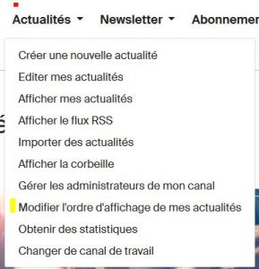Menu Trier l'ordre d'affichage des articles