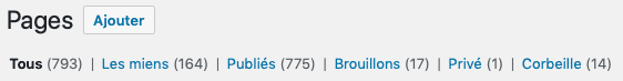 Filtres d'affichage de la fenêtre Pages