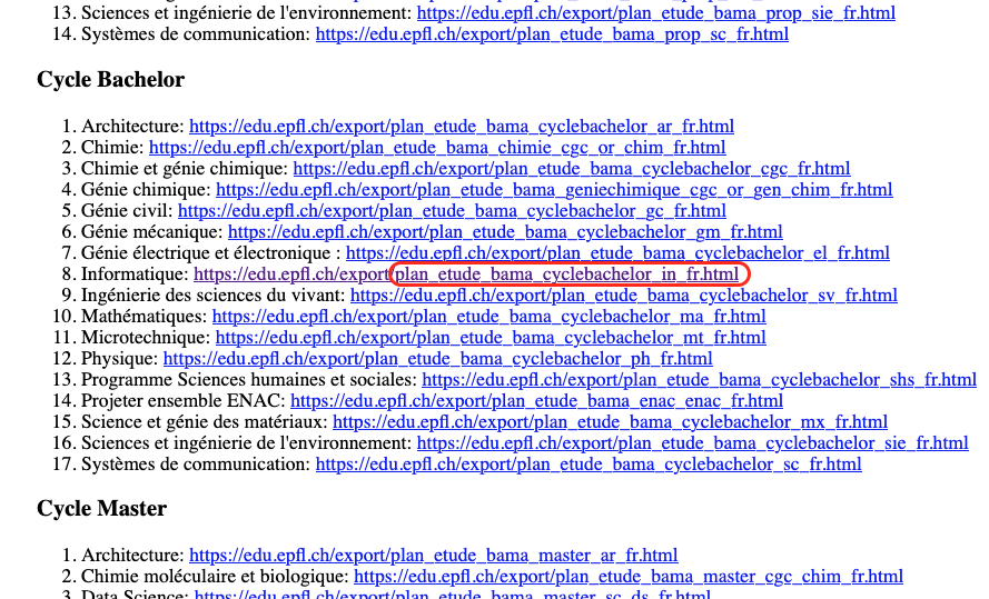 List of exported study plans