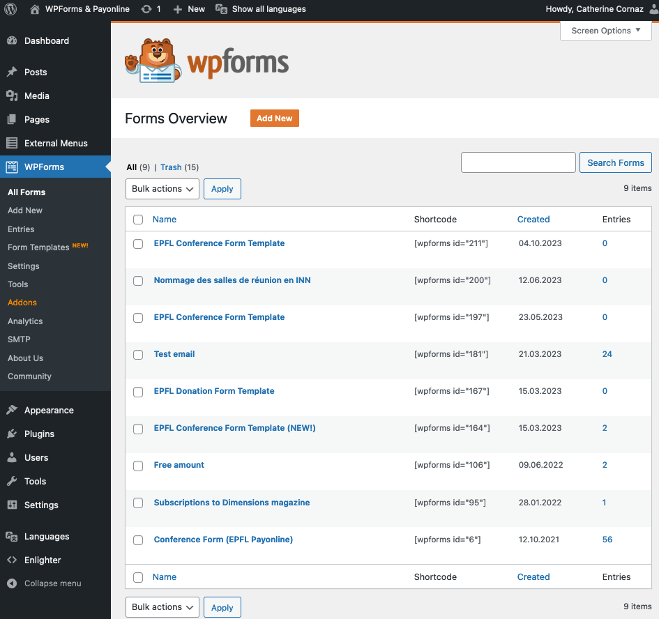 WPForms list