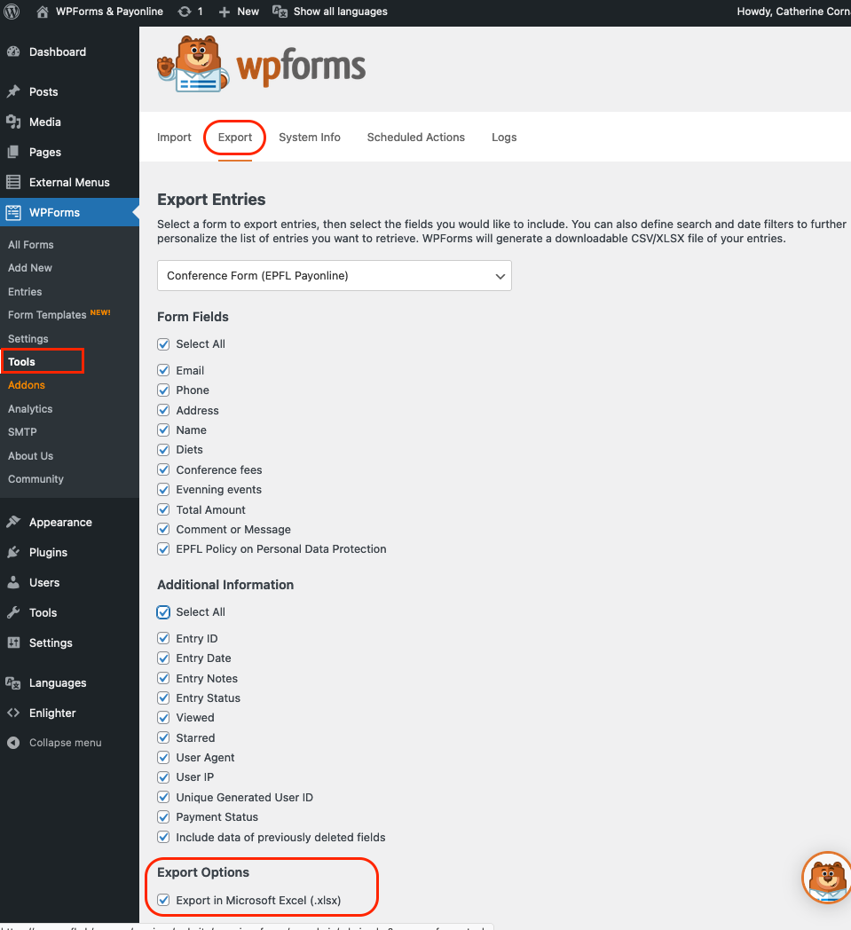 Export data