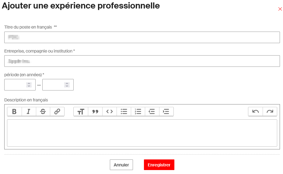 Ajouter une expérience professionnelle sur son profil people