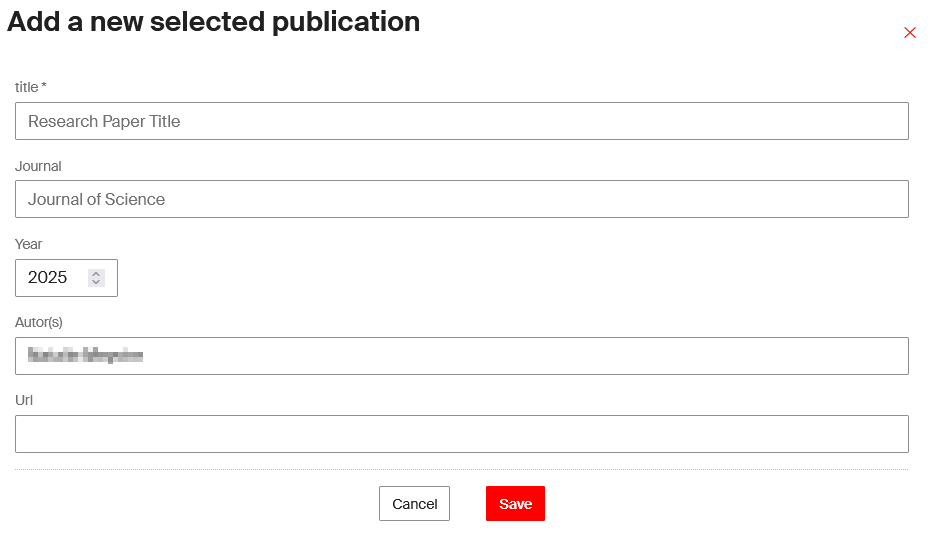 Selected publication form on people profile