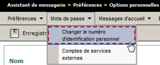Copie d'écran changer PIN Messagerie Vocale