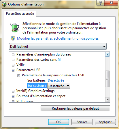 Options d'alimentation