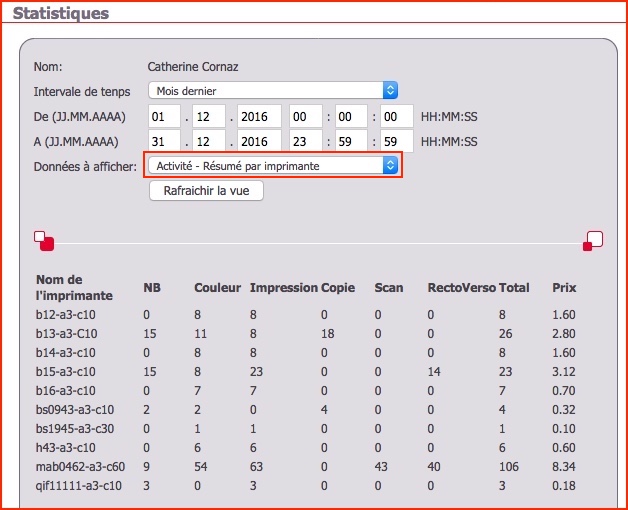 uniflow stats per printer